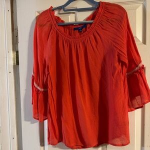 Apt. 9 Vibrant Coral Boho Blouse with Lace Accents XL